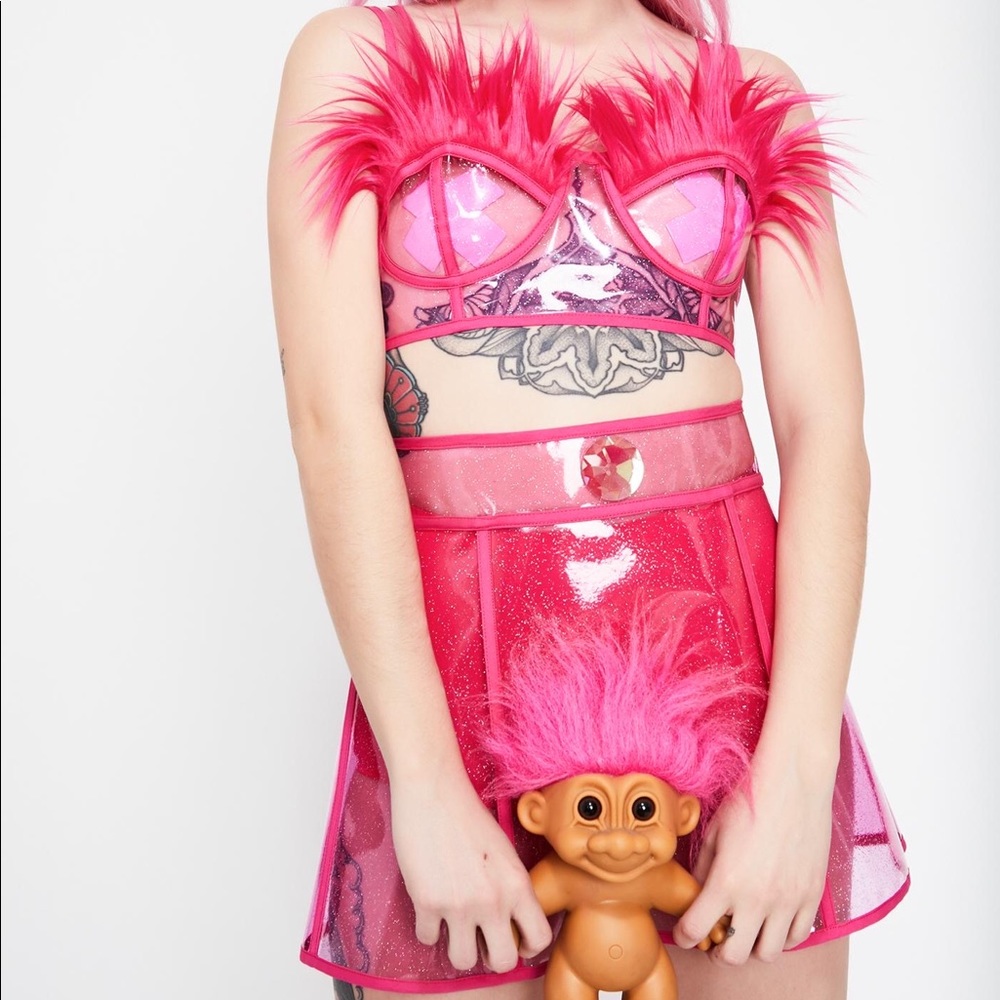 Trolls Pink Clear Bra Top and Skirt.